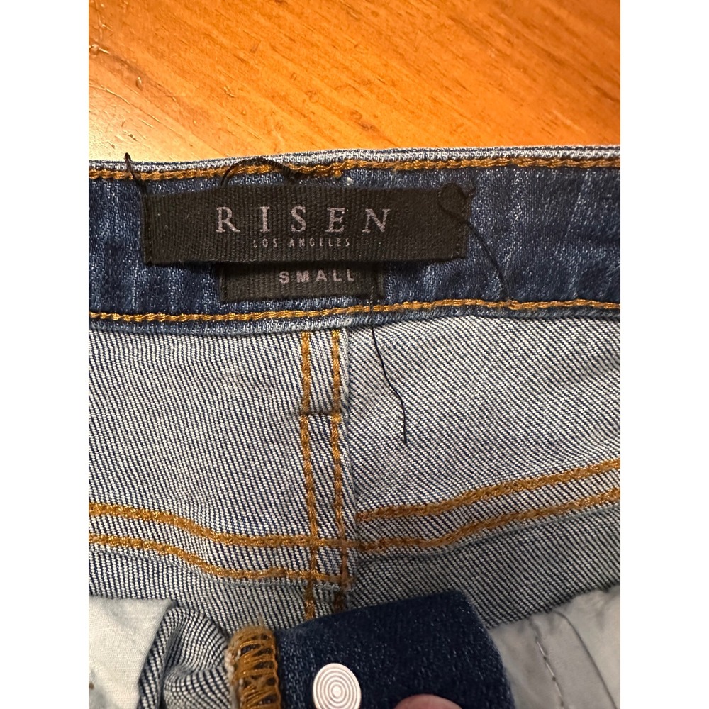 Risen Los Angeles High Rise Distressed Button Fly Denim Shorts Dark Wash Small - Picture 3 of 9